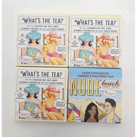 The Balm Whats The Tea & Nude Beach Mini Eyeshadow Lot Of 4 Rundown, Buzz, Booty - Picture 1 of 8